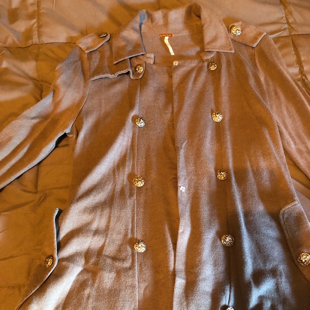 Free People military-inspired sweater jacket, grey